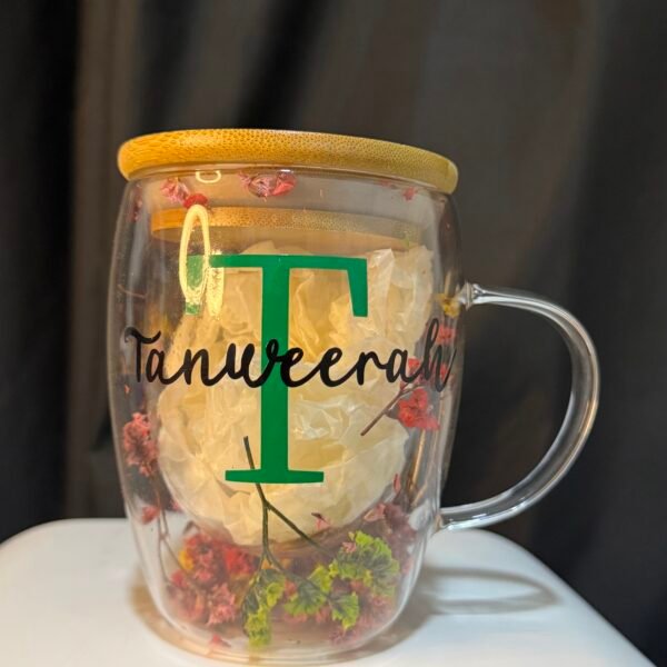 DOUBLE WALL MUG FLORAL WITH NAME AND DESIGN