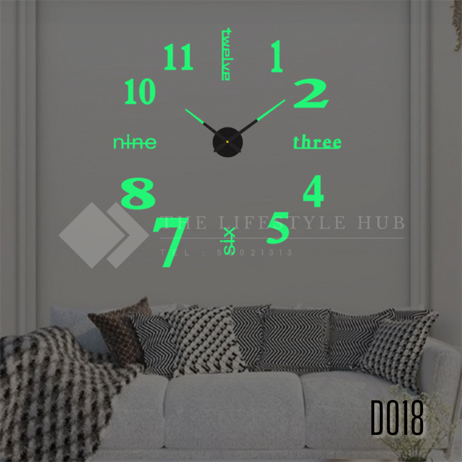 Green D018 LUMINOUS 3D WALL CLOCK - Image 1